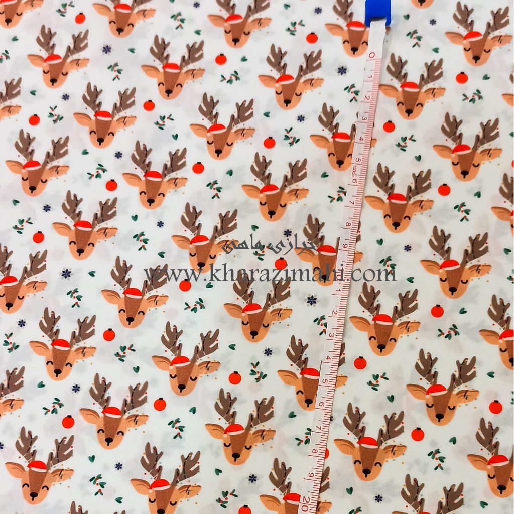 پارچه کرپ بوگاتی کریسمس طرح سر گوزن کد 113