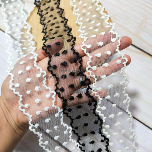 دانتل شیفون دو طرفه طرح خالدار عروسکی (کد22)