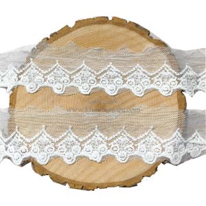 دانتل شیفون طرح سه شکوفه و لوزی (کد57)